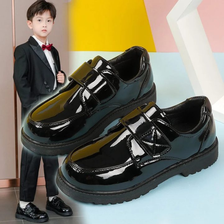 Boy's black strap shoes