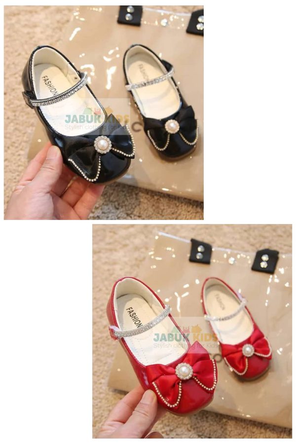 Girl's old PU red and black shoes
