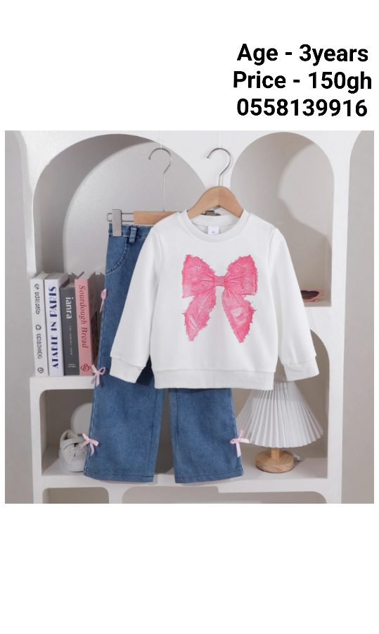 Jean and pink bow casual dress
